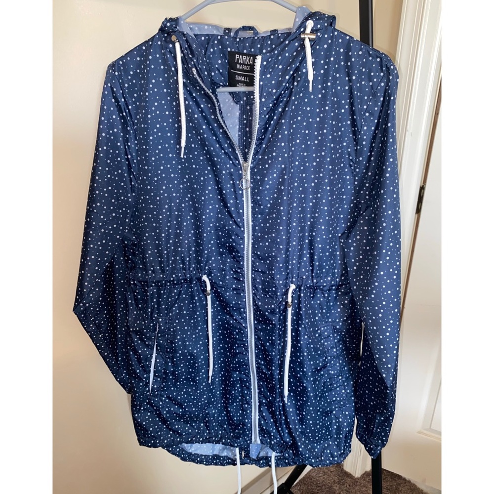 Blue Parka with White Polkadots